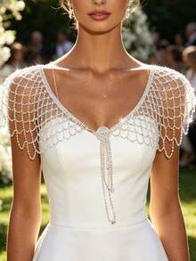 Rhinestone Long Tassel Shoulder Chain Body Wearable Necklace Decorative Shawl - Silver - View 2