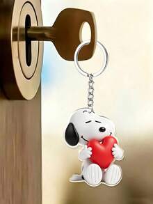 SNOOPY Keychain - 2D Acrylic Backpack Hanger, With Metal Car Hook - The Sturdy And Durable Red Heart-Shaped Snoopy Keychain Holds A Lot Of Love In Its Hands, Bringing A Sense Of Warmth. - Multicolor - View 2