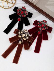 1pc Elegant Vintage Brooch With Velvet Ribbon, Satin Ribbon, Rhinestone Butterfly Ornament, Luxurious Jewelry Brooch, Suitable As Accessory Or Gift For Daily Wear - classic - View 11