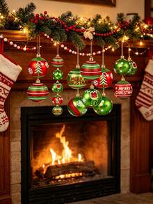 12pcs Christmas Tree Decor Balls, 2.4 Inch Red & Green Christmas Ball Hanging Ornaments, Shiny Christmas Tree Hanging Ball Decorations, Christmas Holiday Decorations - Multicolor - View 5
