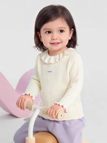 Balabala Baby Girls Knit Sweater Soft‑Touch Winter Knitted Base Layer Versatile Pullover For Little Young Girl - Milky White - View 2