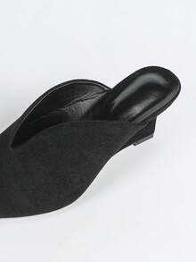 Women's Wedge Heel Pumps, Women's Black Deep Cut Slip-On Pointed Toe Wedge Heel Pumps - Black - View 8