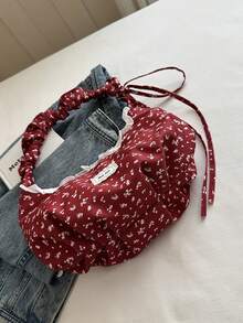 1PC Large Capacity Ditsy Floral Lace Trim Crossbody Bag, Zipper Design, Non-Adjustable Shoulder Strap, Suitable For Daily Outings, Can Easily Accommodate Daily Essentials, Versatile Item, Suitable For Various Styles And Occasions. - Multicolor - View 10