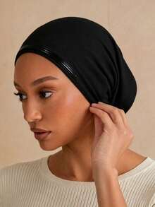 1PC Women's Solid Color Non-Slip Pull-On Cap, Comfortable Skin-Friendly Base Hat, Breathable Headscarf Inner Cap For Long Wear, Muslim Headscarf Liner, Suitable For Daily Use - A-black - View 3