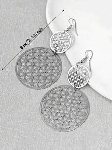 1 Pasang Anting Bulat Berongga Bunga Minimalis dari Baja Tahan Karat untuk Wanita, Cocok untuk Pemakaian Sehari-hari - Perak - E1129 - View 4