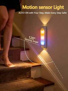 8 Color Changing RGB Night Light With Motion Sensor, Detachable Wall-Mounted Lighting And Lens, Colorful Light Tube, Up And Down Lighting, USB Rechargeable LED Light, Wireless Stair Light, Indoor Wall Light For Closet, Hallway, Stairs, Bedroom Atmosphere Light, Outdoor Wall Light, Sensor Light - Cat Eye Night Light - View 8