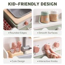 ROBUD Wooden Play Kitchen Set For Kids Toddlers, Pretend Kitchen Playset - Mint Green - View 7