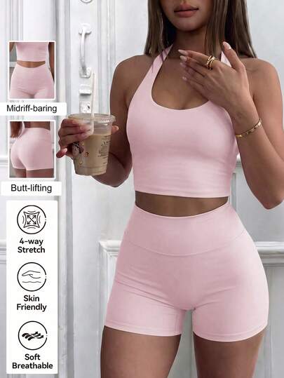 GAOVOT Women's 2 Pieces Summer Casual Sexy Camisole Top And High Waist Tight Shorts Set, Suitable For Running, Workout, Yoga, Fitness Elegant