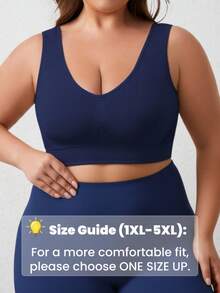 1pc Seamless Wireless Supportive Lift Adjustable Yoga Sleep Leisure Sport Bra For Women, Plus Size, Comfortable Back Design Spring Sports Fall - Navy Blue - View 4