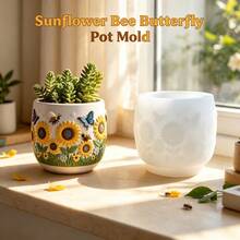 Sunflower Bee Butterfly Embossed Succulent Planter Silicone Mold, Can Make Aromatherapy Candles, DIY 3D Embossed Mold, Reusable, Compatible With Resin, Plaster, Cement, Clay, Handmade Decor, Home Holiday Gift - A - View 7