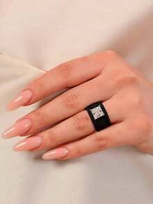 Set Cincin Silikon 3 Buah dengan Batu Zirkonia Potongan Persegi, Cocok untuk Pemakaian Sehari-hari, Pernikahan, Hari Valentine, Ulang Tahun, dan Acara Pemberian Hadiah. - Cincin silikon hitam dan putih - View 4