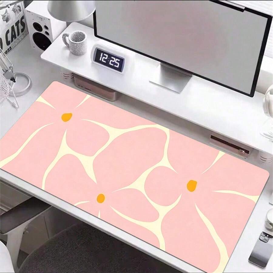 Pink Floral Leather Desk Mat, Beautiful Artistic Large Mouse Pad, Desk Accessory, Non-Slip Keyboard Pad, Leather Material, Suitable For Office, Home Computer Desk Protective Pad, Can Be Given As A Gift To Men, Women, Gaming Mouse Pad, Desk Accessory - View 1