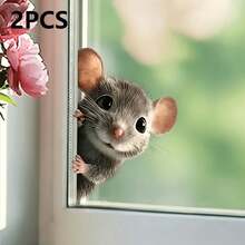1/2pcs Peeking Mouse Window Stickers, Fun Animal Static Cling PVC Decals, 3-Layer Printed Reusable Removable Window Decor, Double-Sided Visible, Suitable For Glass Cabinet Doors, Autumn Home Decor, Halloween, Christmas Home Decoration - Multicolor - View 9