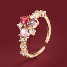 1pc Adjustable Floral Design Zirconia Inlaid Fashion Ring For Women - Multicolor - View 1