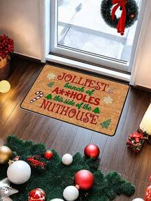 1PC Christmas Door Mat With Playful Holiday Message, Candy Cane And Tree Design, Holiday Cartoon Style Indoor/Outdoor Non-Slip Mat, Machine Washable, Suitable For Kitchen, Dining Room, Hallway, Bathroom, Bedroom, Outdoor, Entryway, Home Decor, Room Decor, Christmas Decoration - A - View 9