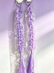 Spring/Summer Fluffy Purple Heart-Shaped Braids, Sweet Cute Glittery Fine Fiber Hair Extensions, Versatile Daily Wear Hair Scrunchies - Purple - View 3