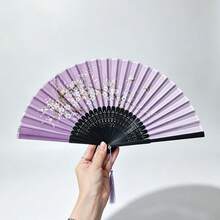 1pc Women's Chinese Style Folding Fan, Foldable Bamboo Hand Fan, Paper Hand Fan, Each Fan Face Color, Pattern, And Position Differ, Randomly Sent - Multicolor - View 9