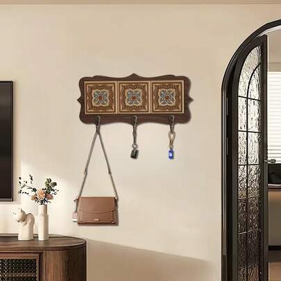 1 buah Gantungan Kunci Kayu Bermotif Geometris, Rak Dekorasi Gantung Dinding Kayu Gaya Pedesaan Vintage Eropa, Cocok untuk Menyimpan Kunci, Mantel, Tas, Dekorasi Dinding Lorong, Dekorasi Rumah, Dekorasi Kamar Tidur