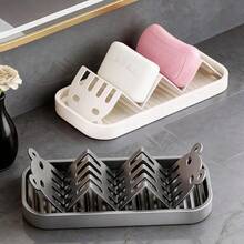 Stainless Steel Soap Holder, Wavy Drainage Rack, No-Water Accumulation Household Soap Box, Soap Storage Rack Countertop Holder, Multi-Grid Drainable Sponge Holder, Kitchen Sink Side Sponge Soap Cleaning Brush Storage Tray - Multicolor - View 1