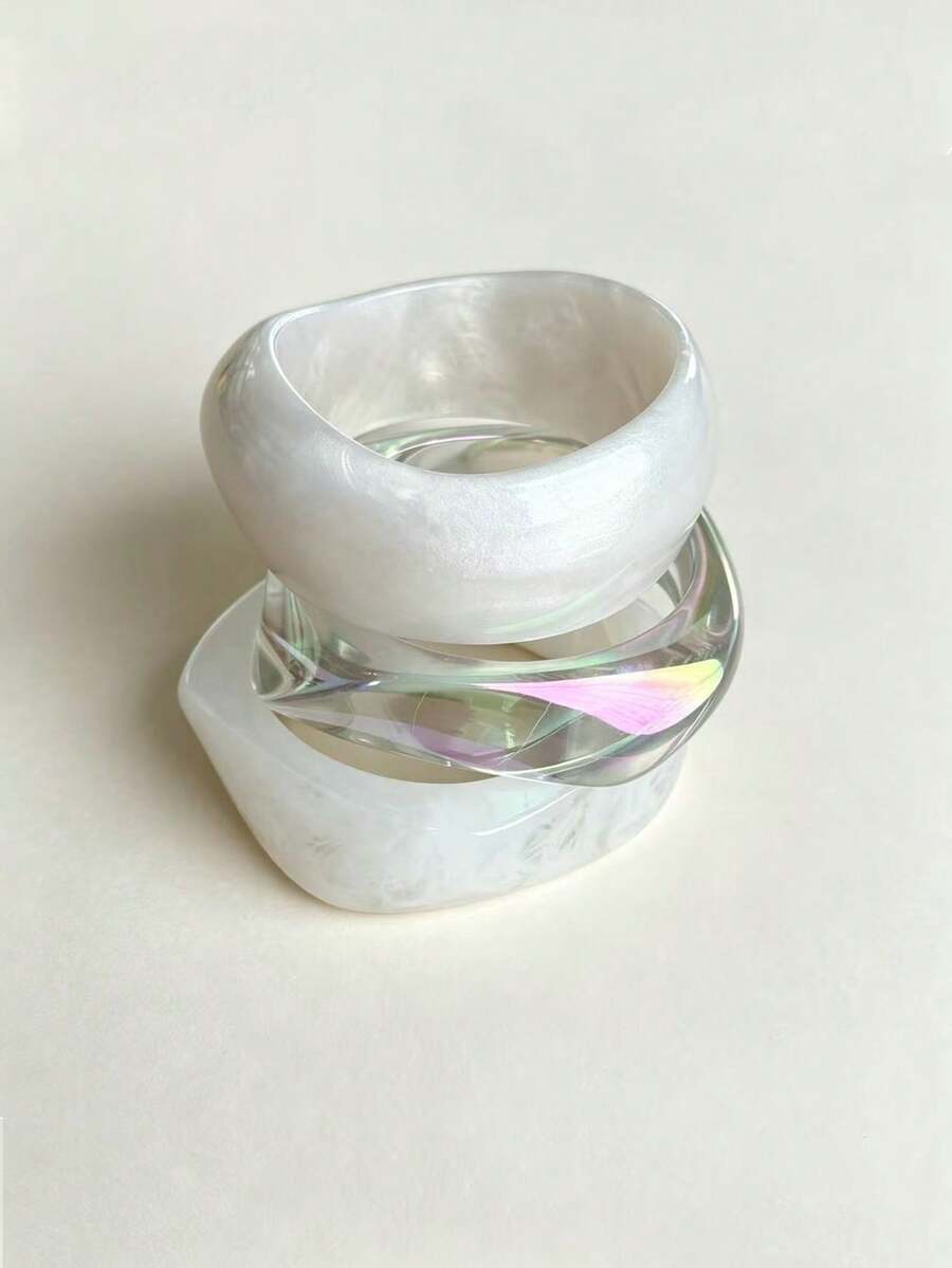 3pcs/Set Vintage Exaggerated Thick Resin Bracelet Set, Women's Fashion Geometric Design Bracelets - White - View 1