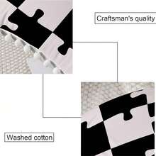 1PC Black White Puzzle Print Pillow Cover Pom Pom Tassel Edge Geometric Decorative Throw Pillow Sofa Couch Bedroom Home Decor - Multicolor - View 6
