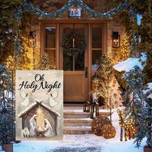 1pc Oh Holy Night Christmas Stable Scene Garden Flag, Double-Sided Printed Christmas Yard Outdoor Decor, Flag Pole Not Included - Sacred Night - View 6