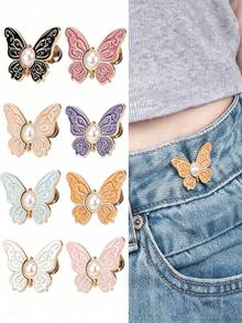 1 Set Waist Tightener, Detachable Butterfly Clip Jeans Button, Suitable For Loose Jeans, Adjustable Waist Buckle Set, No Sewing And Tools Needed, Decorative Butterfly Waist Buckle, Jeans Button Pin - Multi-color - View 4