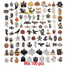 10/20/30/50/100pcs Random Mixed Halloween Enamel Charms Pumpkin Ghost Witch Bat Alloy Pendant For DIY Bracelet Necklace Jewelry Making Findings - Multicolor - View 10