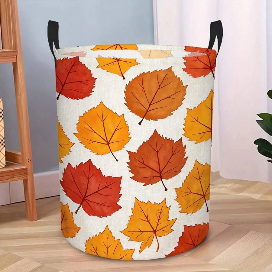 1PC Neon Game Controller Print Round Laundry Basket Large Capacity Storage Hamper With Handles For Bedroom Dorm Home Organization Collapsible Portable Lightweight Waterproof Container Clothes Organizer - Orange - View 1