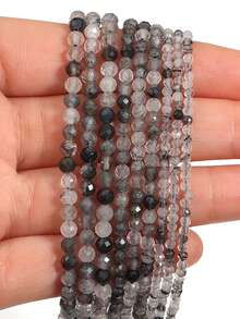1 Strand Natural Black Rutilated Quartz Stone Faceted Round Loose Faceted Bead 2/3/4MM Pick Size For Jewelry Making Bracelet Accessories - Multicolor - View 6