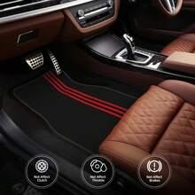 4pcs - Minimalist Three-Stripe Pattern - Car Floor Mat Set - Universal Fit - Suitable For All Seasons, Red & Black Design - Fits Sedans And SUVs, Perfect Gift For Men And Women! Car Interior Accessories - Multicolor - View 3