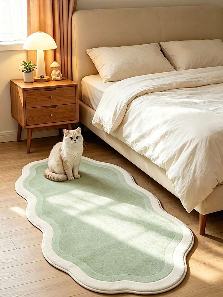 1pc 2026 New - Double Layer Wavy Gradient Green Long Bedside Rug, Wavy Shape Design - Soft Machine Washable Floor Mat, Suitable For Bedroom, Living Room, Kitchen, Hallway, Corridor, Study, Indoor Decor, Bathroom Decor, Decorative Rug, Bedroom Decor, Small Rug, Carpet, Home Decor, Living Room Rug, Living Room Small Rug, Bedroom Rug - Multicolor - View 14