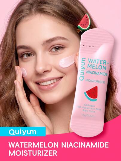 QUIYUM Hidratante Iluminador Nutritivo, Crema Hidratante de Sandía con Niacinamida, 1.5g Crema Facial Calmante Reparadora con Colágeno Ácido Hialurónico 4D Aloe Vera Loción Facial Cuidado Facial Diario Producto de Belleza Facial talla grande Vendido