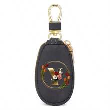 Floral Wreath Letter A-Z Car Key Holder, Mini Car Key Storage Bag, PU Leather Keychain Wallet, Zipper Pouch, Car Key Organizer, Car Keychain, Unisex Gift - Multicolor - View 47