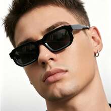 1 Pair Men's Geometric Full Frame Decorative Glasses, Retro Square Frame, Suitable For Daily Street Wear And Outfits - Black/Gray C1 - View 2
