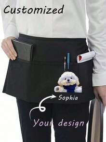 1pc Personalized Customized Unisex Polyester Apron, With 3 Pockets, Customizable Photo/Text, Short Waist Service Uniform, Black Hairdresser Apron, Barber/Beautician Beauty Gift Customization, Suitable For Kitchen, Baking And Chef Use - Multicolor - View 6