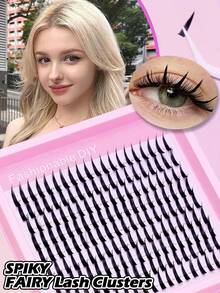 Spiky Fairy Individual Cluster Eyelashes Sharp Pointed Tip DIY Segmented False Lashes Dramatic Spiky Style Voluminous Dense Lash Bundles Soft Synthetic Fibers Reusable Home DIY Lash Extensions For Halloween Cosplay Party Bold Eye Looks - C - View 1