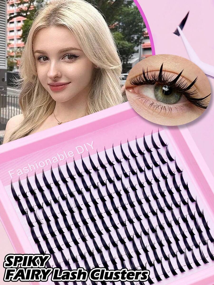 Spiky Fairy Individual Cluster Eyelashes Sharp Pointed Tip DIY Segmented False Lashes Dramatic Spiky Style Voluminous Dense Lash Bundles Soft Synthetic Fibers Reusable Home DIY Lash Extensions For Halloween Cosplay Party Bold Eye Looks - C - View 1