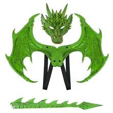 Fantasy-drakcosplay-rekvisitset, röd texturerad mask och vingkostymdelar, justerbart fäste för stabil användning, iögonfallande festtillbehörskit, mångsidiga utklädningsrekvisita för Halloween-evenemang och karnevalstillfällen - Multifärgad - Visa 4