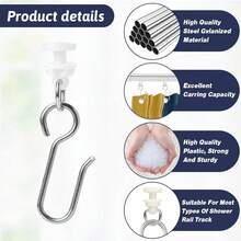 1/30/60 Sets Shower Curtain Hooks And Roller Set, Suitable For Straight And Curved Shower Curtain Rails, Curtain Rail Roller Set, Suitable For Flexible Curtain Rails, Curtain Rail Roller Hook Set - Multicolor - View 6