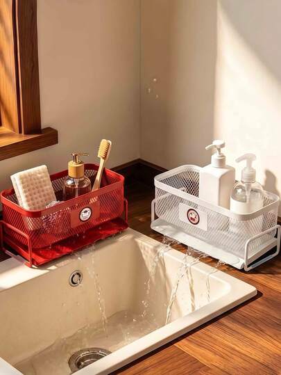 1pc Sink Caddy Sponge Holder, Multifunctional Kitchen Sink Drain Storage Basket, Mesh Countertop Organizer For Dish Brush Soap Sponge Scrubber, Rust‑Proof Kitchen Accessory For Sink Countertop