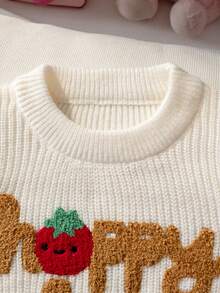 Girls Cute English Letter Embroidered Sweater, Round Neck Knit Pullover, Suitable For Daily Casual Wear In Spring, Autumn And Winter - Apricot - View 3