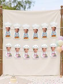 5/10/15pcs Custom Photo And Text Chef Banner,Personalized Pasta Baking Chef Banner,Custom Cooking Themed Birthday Party Wall Hanging Decoration - Multicolor - View 3
