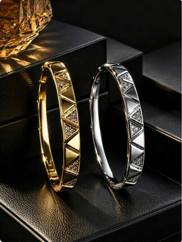 1 stuk getextureerde gefacetteerde driehoekige armband, 3D reliëf driehoekig ontwerp, drukknopsluiting, premium forens dagelijkse sfeer sieraden