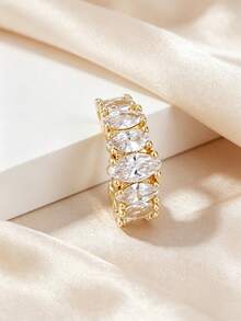 1pc Minimalist Inlaid Cubic Zirconia Exquisite C-Shaped Ear Clip, Best Choice For Women's Daily, Date, Party Fashion Matching - Yellow Gold - View 2