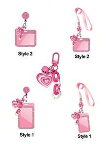 Shiny ID Card Holder With Lanyard And Matching Pendant, ID Card Storage Box, Anti-Loss Lanyard, Student ID Card Holder, Self-Service Restaurant Card Holder, Sliding Cover, Dual Card Slots, Small Card Slot, Bus Card Holder, Non-Inductive, Bank Card Holder, Metro Card Storage, Adjustable Portable ID Card Holder Decorative Keychain, Suitable For Office Workers And Students, Perfect Gift, Back To School Gift, Couple Card Holder, Bank Card Holder, Travel Essential - Multicolor - View 7