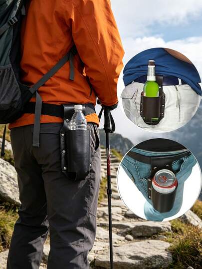 Leather Belt Bottle Cover (Excluding Bottles), Hiking Leather Beer Cover, Waist Hanging Storage Leather Cover, Bottle Protection Cover, Suitable For Outdoor Parties, Camping, Barbecue, Festivals