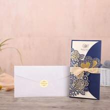1set Laser Cut Wedding Invitations Card Heart Customize Greeting Cards With Ribbon Bridal Shower Wedding Party Supplies - View 9
