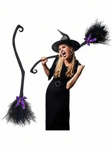 Halloween Witch Broom Decoration Cosplay Costume Plastic Witch Magic Broom Prop - Multicolor - View 3