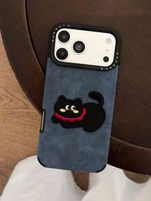 1pc 3D Embroidered Cute Cat Korean Ins Style Phone Case Compatible With Apple 18/17 Pro Max, Premium 16 Pro New 15 Matte Finish 14 13 Pro Unisex Ins Fashion Minimalist - Blue - View 2